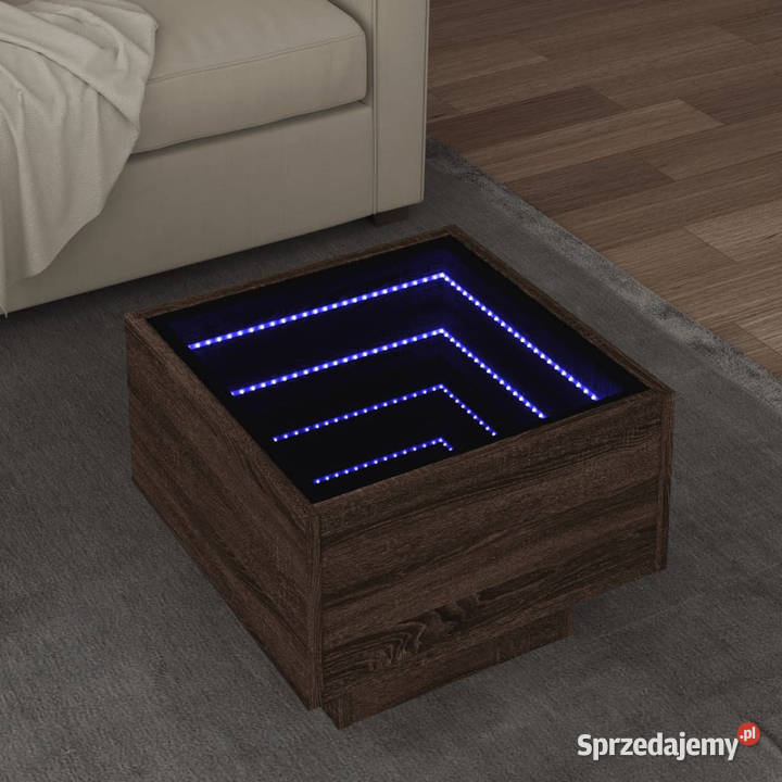 Stolik boczny z LED brązowy dąb 40x40x30 Warszawa