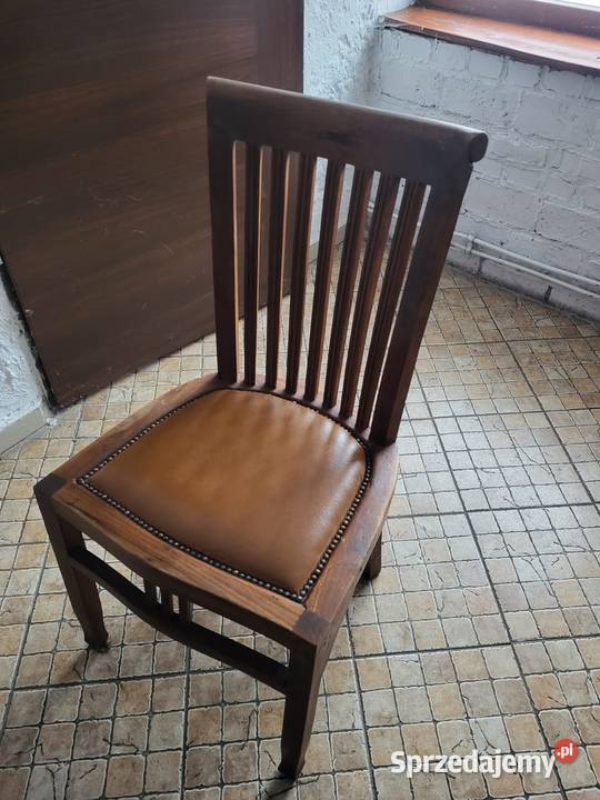 Krzesło drewniane z skórzanym siedziskiem Rybnik