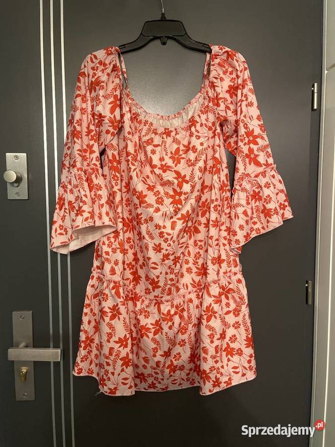Parisian sukienka modny wzór kwiaty floral hit czerwony
