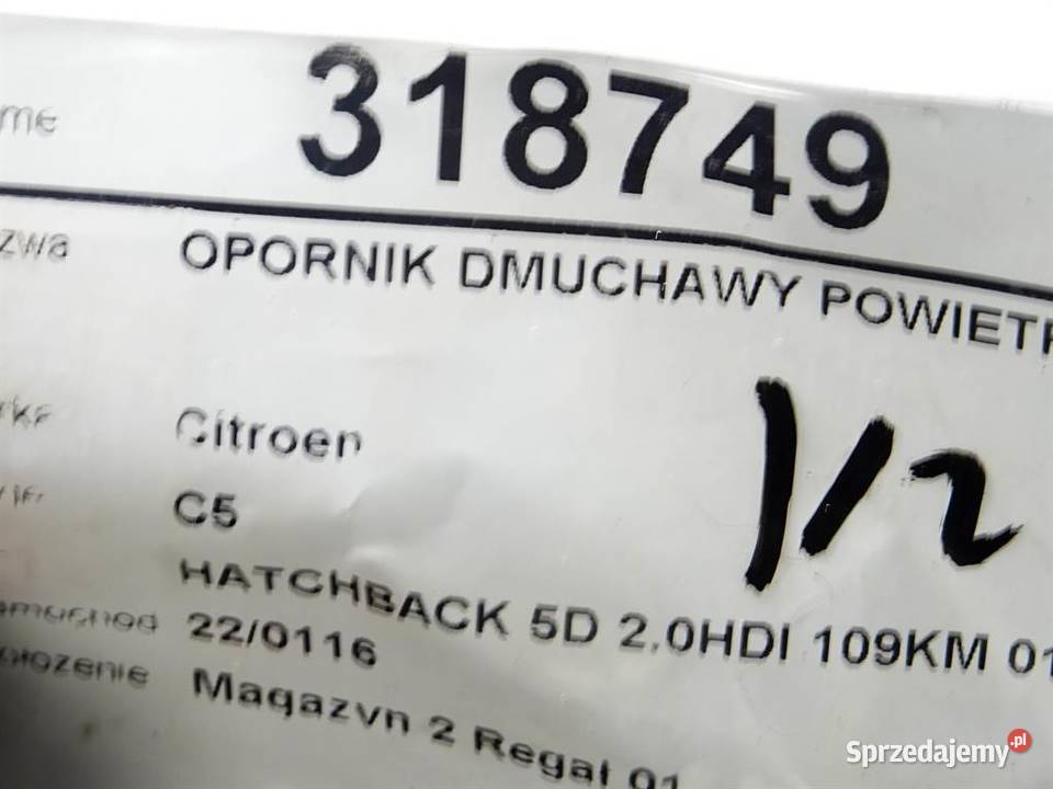 OPORNIK DMUCHAWY POWIETRZA CITROEN C5 I 0105 podkarpackie