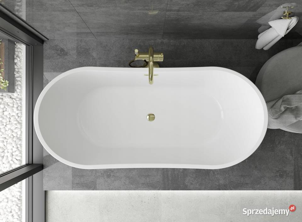 WANNA WOLNOSTOJĄCA BIAŁA 170x80 ZŁOTY syfon Choroszcz