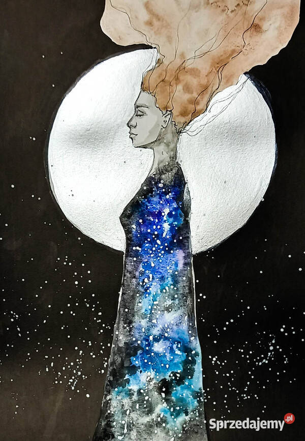 Moc pełni akwarela z dodatkiem srebrnego tuszu A Katowice