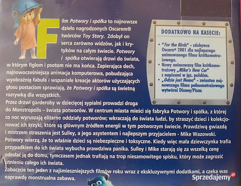 Potwory i Spółka Pixar Walt Disney film VHS podlaskie Białystok