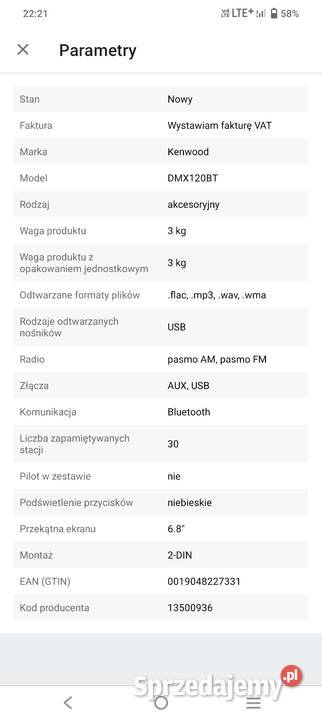 Radio Kenwood DMX 120BT 2 DIN Alfa Romeo MiTo lubelskie Kocudza Pierwsza