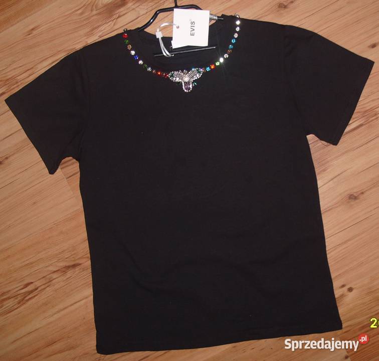 NOWY czarny tshirt EVIS biżuteryjna mucha Rawicz