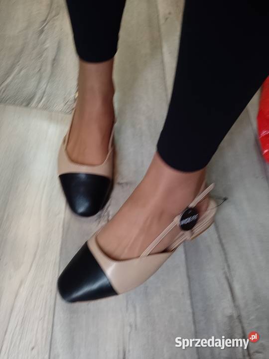 39 Beżowo Czarne baleriny wieczorowe z odkrytą czarny Kraków