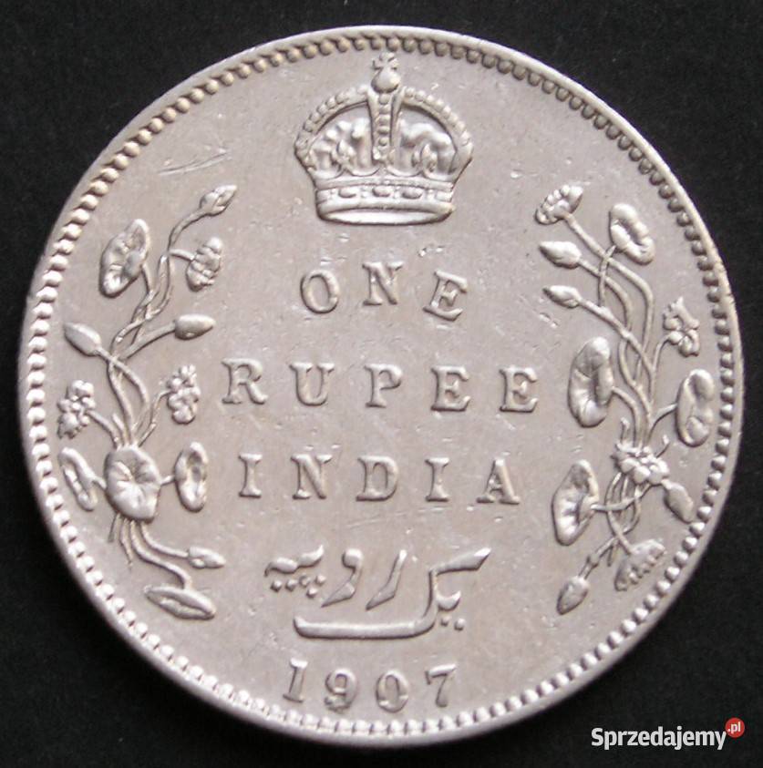 Indie Brytyjskie 1 rupia 1907 srebro Edward VII łódzkie Łódź