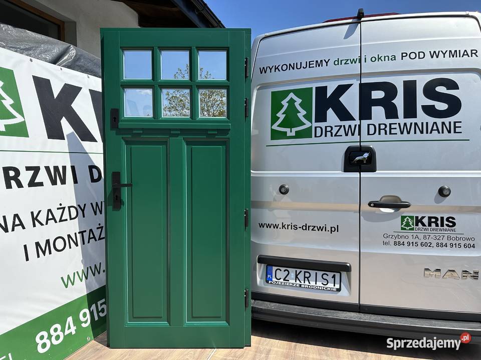 Drzwi Drewniane RĘKI zewnętrzne zielone kujawsko-pomorskie Grzybno