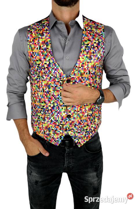 GIOVANNI PERA Kamizelka Męska D608 piksele różne