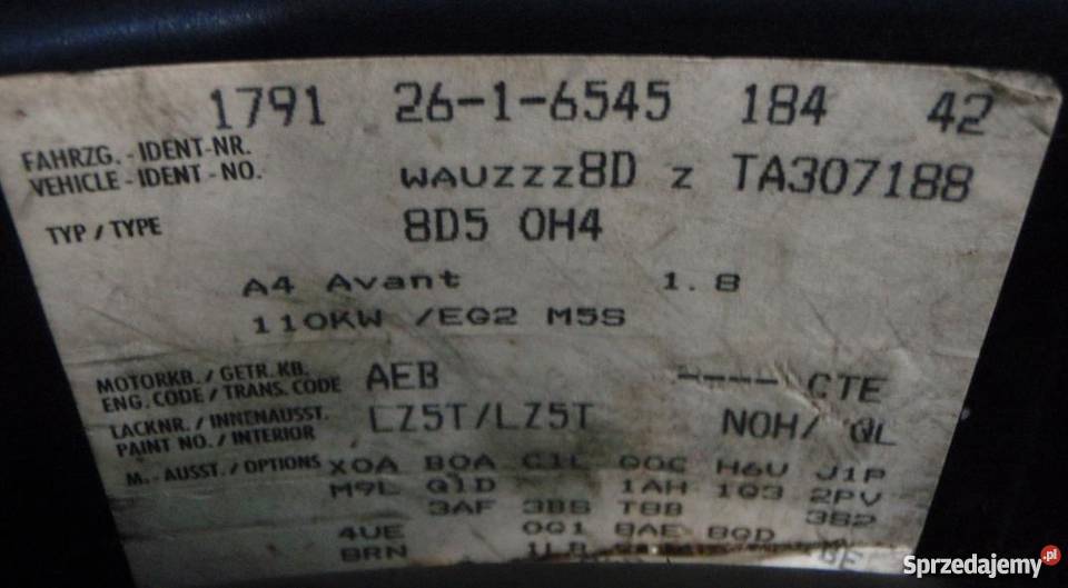 Audi A4 B5 Avant Kombi LZ5T 18 T 150 AEB CTE NA łódzkie Piotrków Trybunalski sprzedam