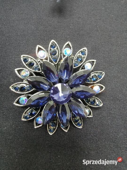 Broszka damska elegancki granatowy kwiat Kraków