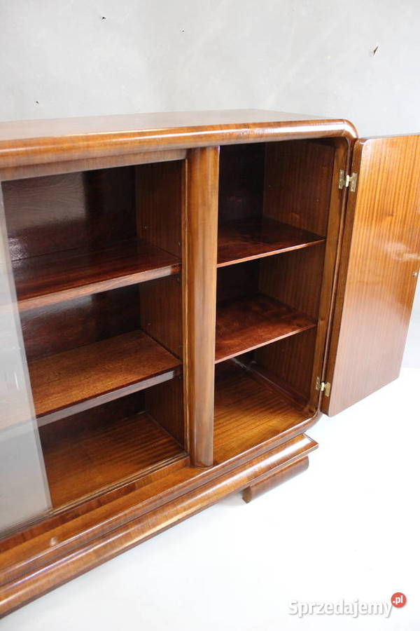 Niska biblioteka art deco w orzechu renowacji Bydgoszcz