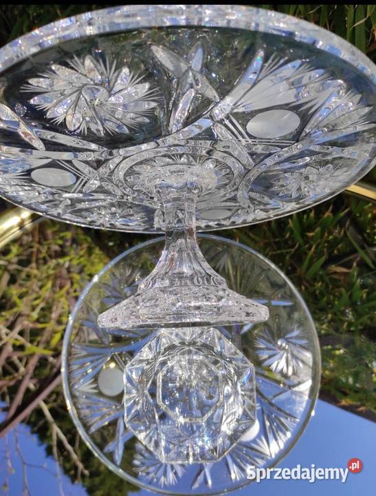 ELEGANCKA PATERA TORTOWNICA Z GRUBEGO KRYSZTAŁU Porcelana i szkło łódzkie Pabianice sprzedam