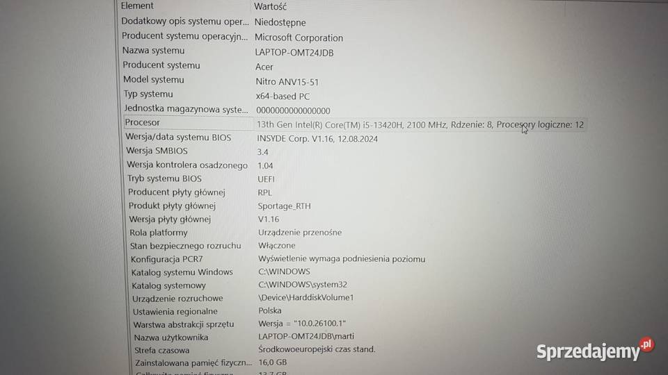 Laptop gamingowy Acer Pozostałe Wrocław sprzedam