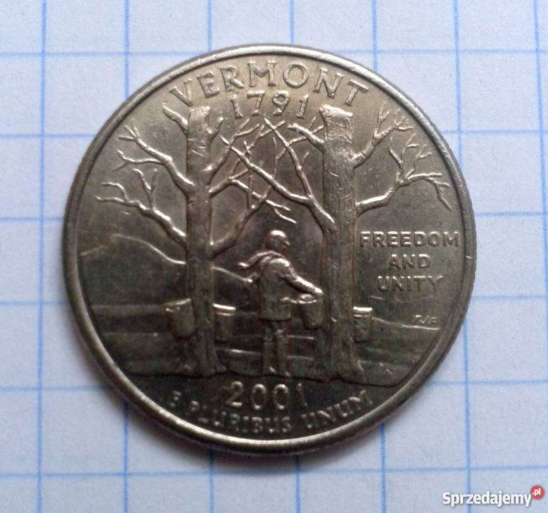 25 CENTÓW QUARTER DOLLAR 2001 USA VERMONT Numizmatyka Parczew
