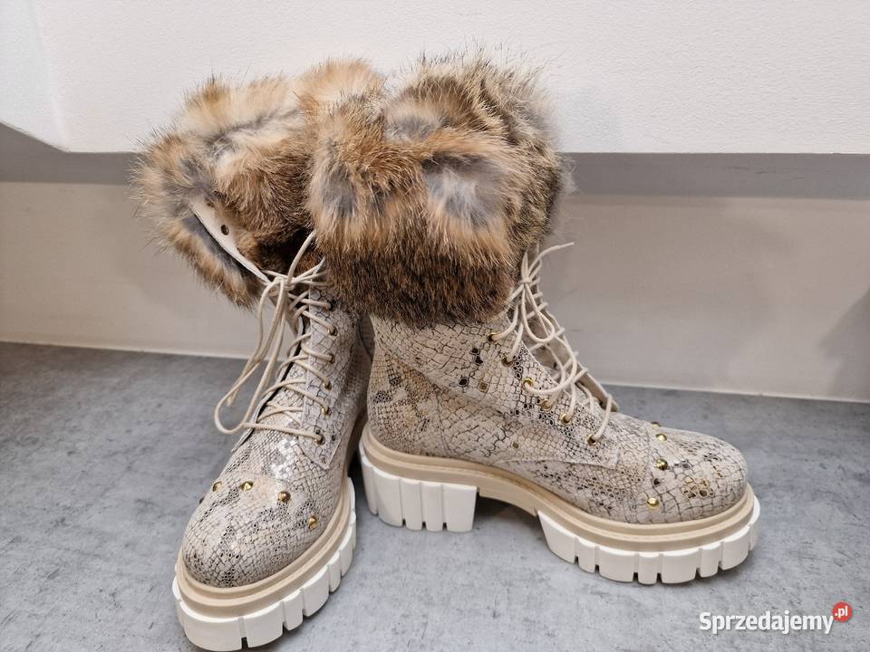 Botki Kozaki Skóra Wąż Futerko 36 Żywiec