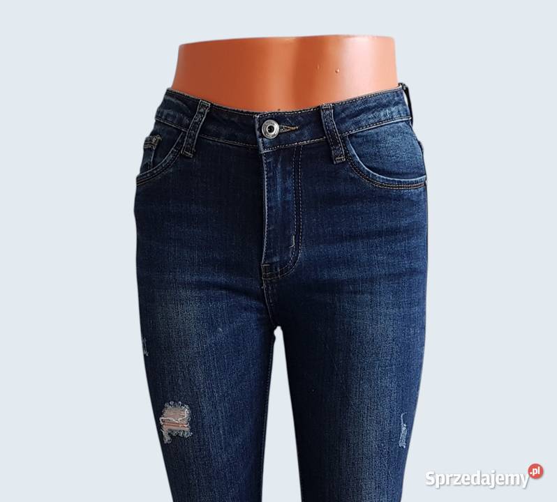 Damskie granatowe bawełniane spodnie rurki Shiny Długie małopolskie Chrzanów