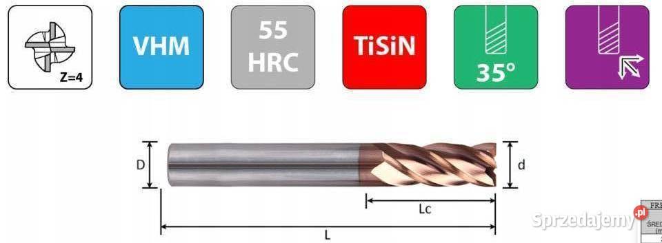 Frez węglikowy VHM TiSiN 35 Z4 KORONET Premium mazowieckie