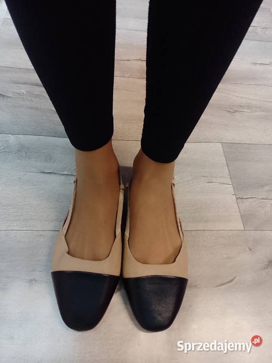 42 Beżowo czarne baleriny wieczorowe z odkrytą czarny Kraków sprzedam