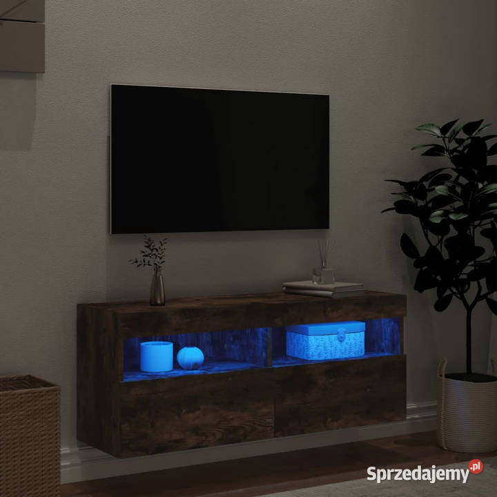 Ścienna szafka TV z LED przydymiony dąb Warszawa