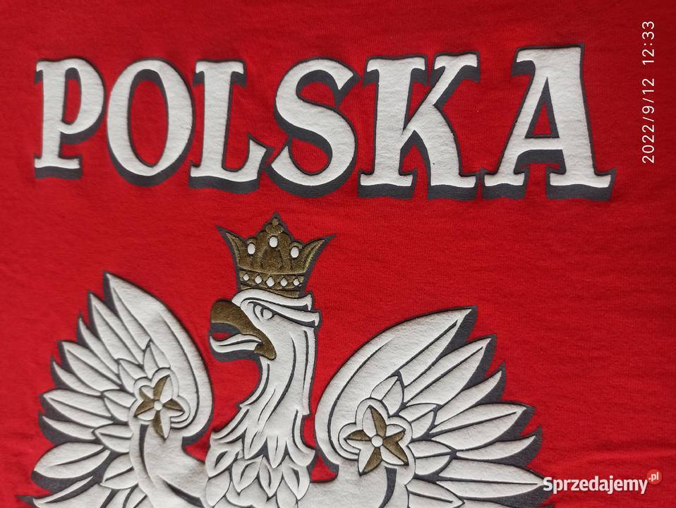 Czerwony t shirt z napisem Polska i orłem biały lubelskie Radzyń Podlaski