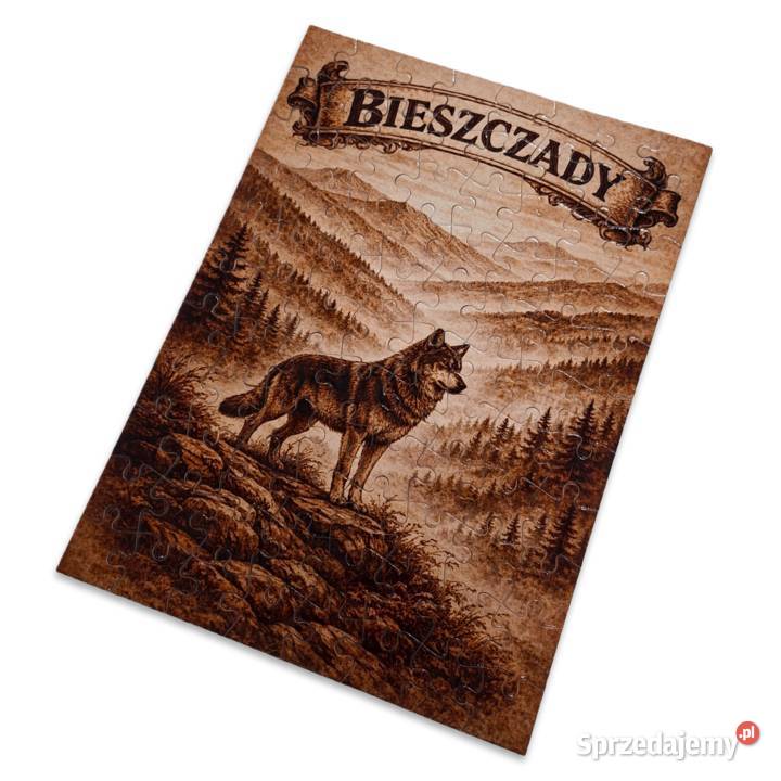 Puzzle vintage Bieszczady z wilkiem 88 elementów