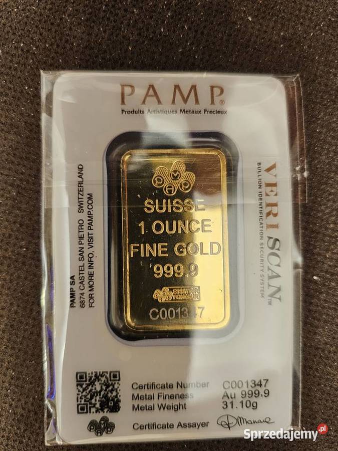 sztabka złota imitacja 1 uncja PAMP certyfikat Warszawa
