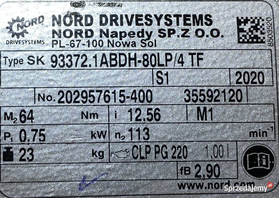 motoreduktor przekładnia 075kW 113obr 3fazowy kujawsko-pomorskie Pigża sprzedam