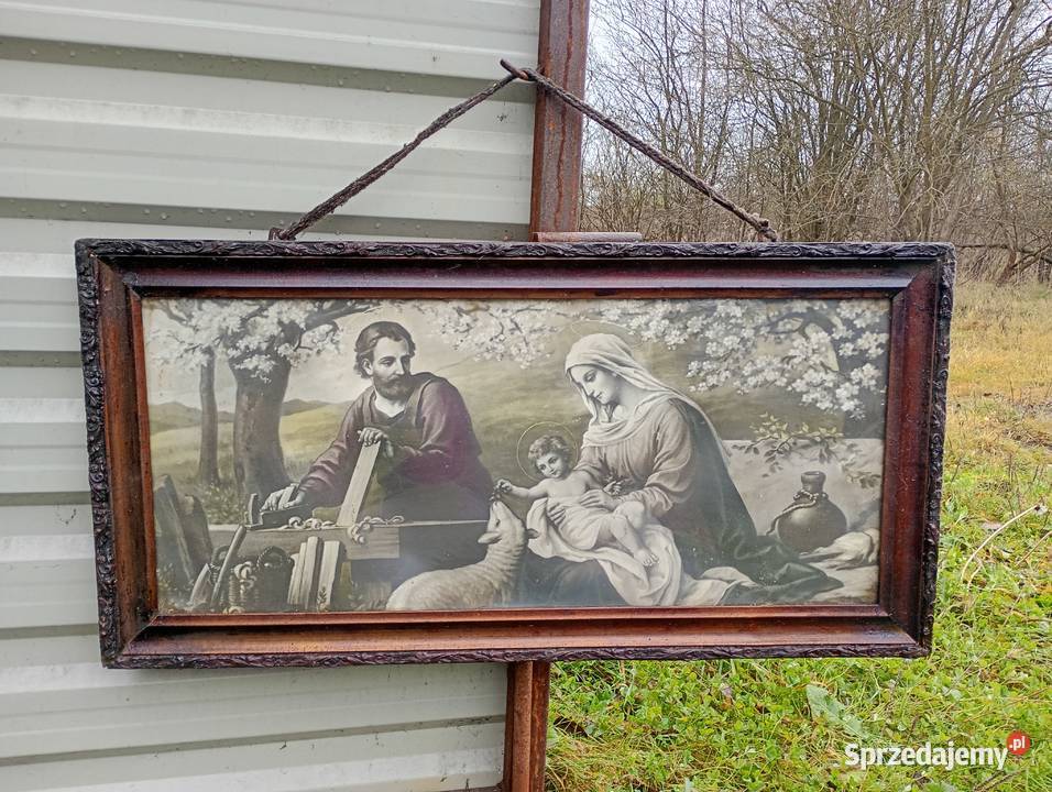 Stary obraz Święta Rodzina drewniana rama Antyki Mniszew