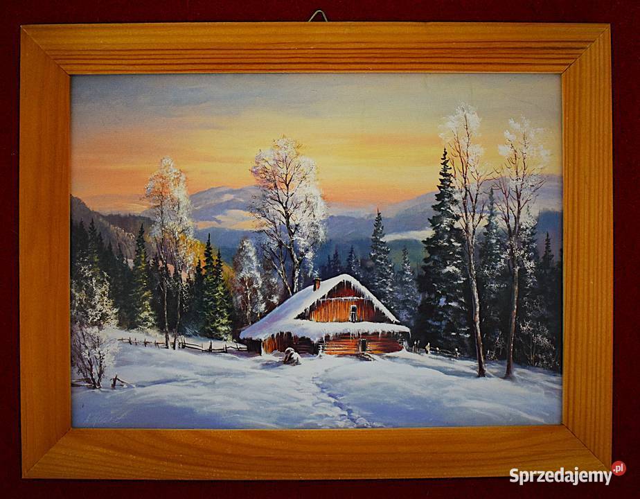 Zima w górach mała reprodukcja w drewnianej Obrazki i obrazy kujawsko-pomorskie Chełmno