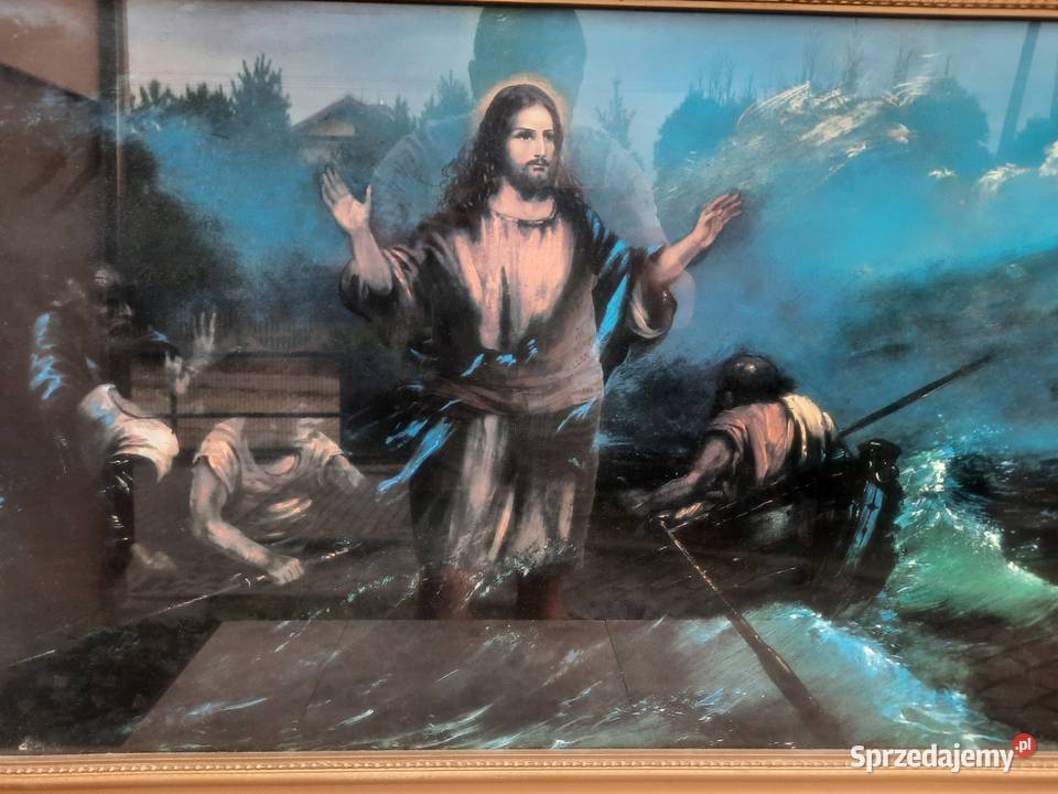 Obraz druk Jezus ucisza burzę oszklony w złotej Tczew sprzedam