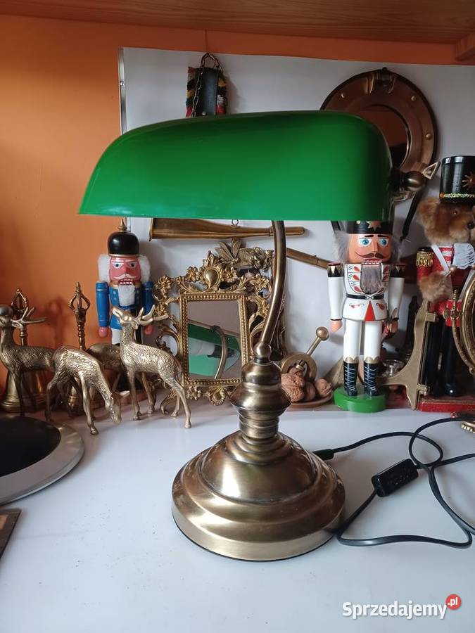 Bankierka lampa stołowa mosiądz szkło Poznań sprzedam