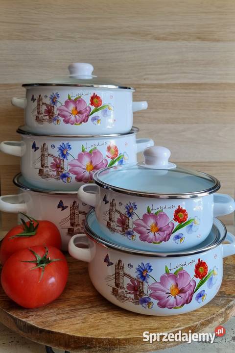Garnki białe emaliowe w różnych wzorach Kraków