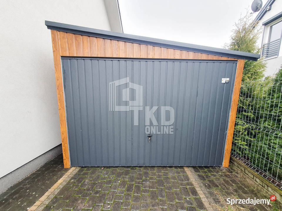 Garaż Blaszany 3x4 Brama Antracyt jasny orzech Sprzedaż Mrągowo