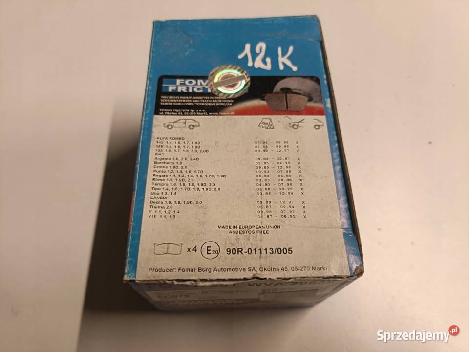 Alfa Romeo 145 Fiat Punto I Uno PRZEDNIE KLOCKI Chełm