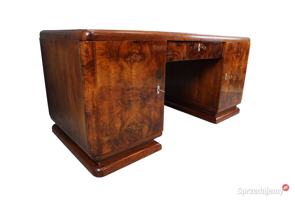 Klasyczne biurko art deco w orzechu z krzesłem Bydgoszcz