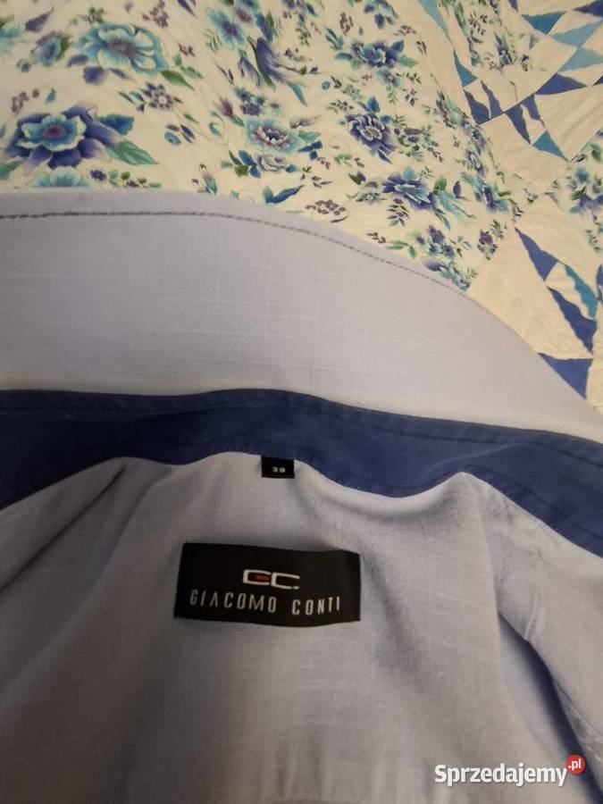 Koszula męska niebieska zgranatowymi łatami Kraków