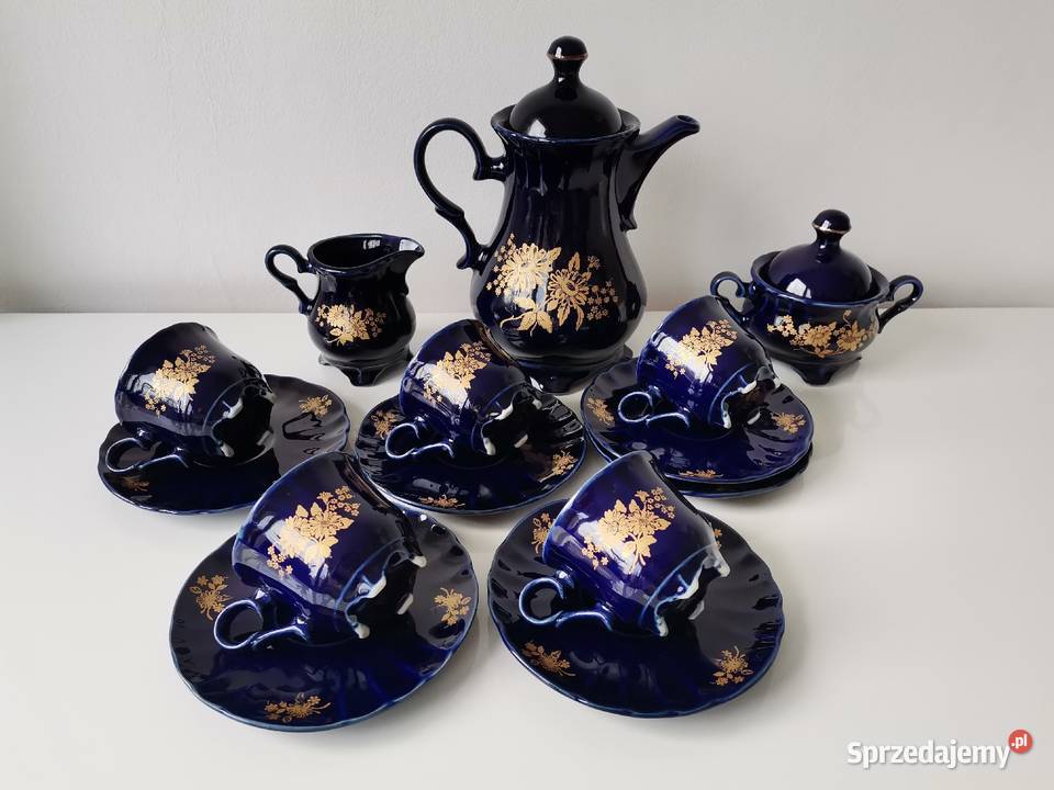 Stary niebieski kobaltowy serwis kawowy porcelit Katowice
