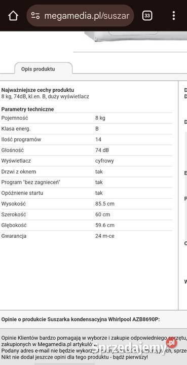 Suszarka Whirlpool AZB 8690P Pieńki