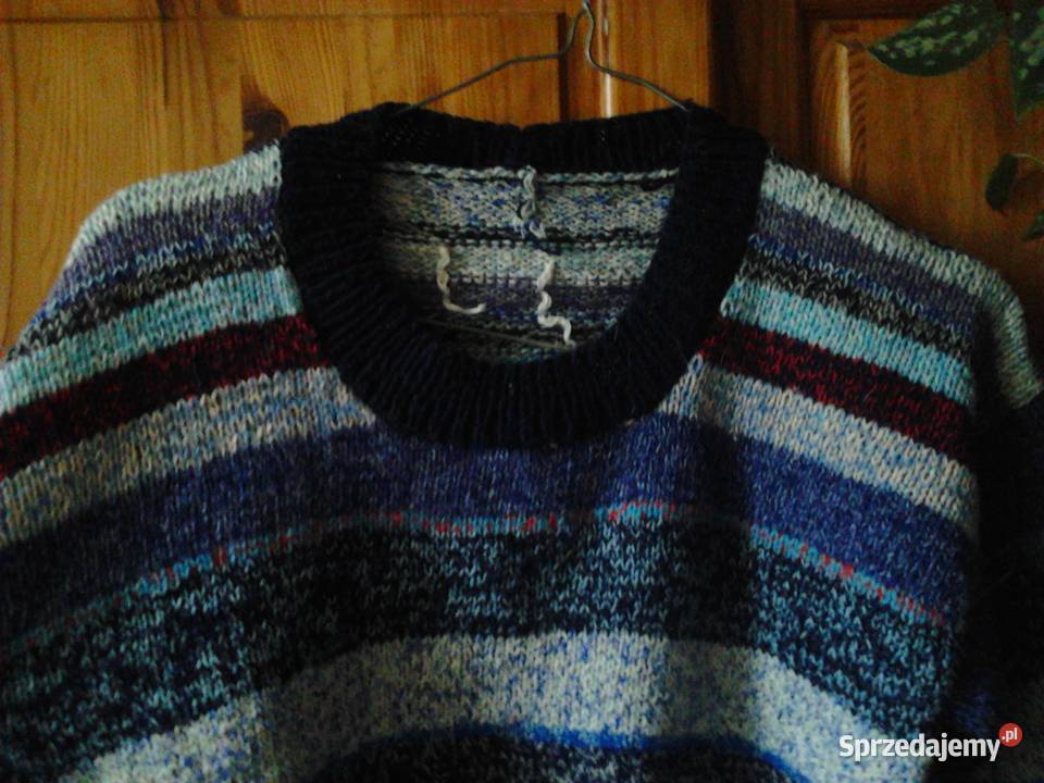 Sweter ręczna robota retro vintage w paski kolor Wkładane przez głowę Kraków sprzedam