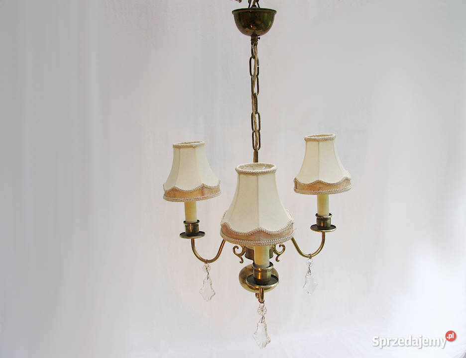 Żyrandol Lampa mosiądz Kryształki I Szczecinek