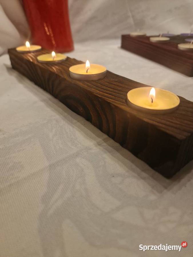 Świecznik świerkowy opalany Shou Sugi Ban ciemne Świeczniki Dom i Ogród Sępopol