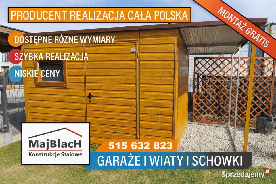 Garaż Blaszany BIAŁY zadaszenie boczne Garaże samodzielny Tarnów
