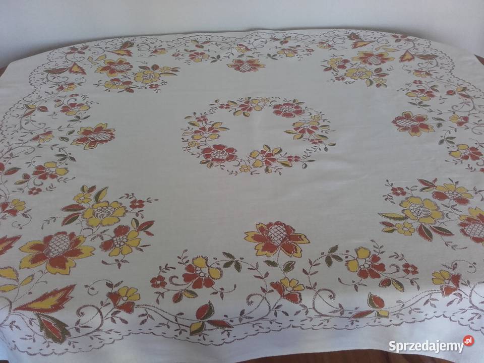 Obrus len vintage PRL 127x115 Warszawa