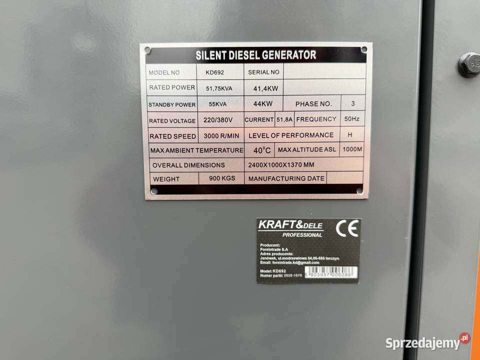 Agregat prądotwórczy 41444kW 380V KD692