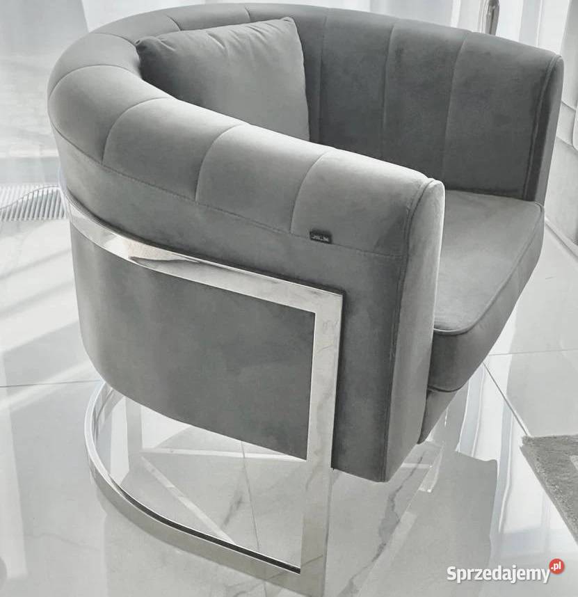 Fotel glamour srebrny szary nowoczesny do salonu