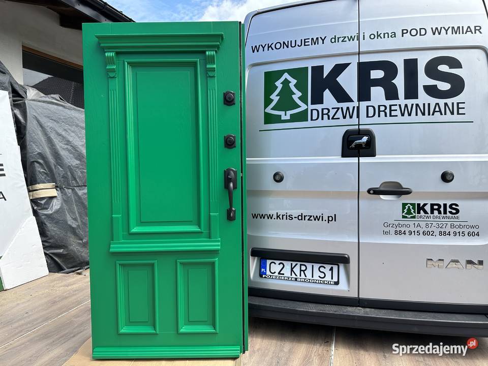Drzwi zewnętrzne drewniane ANGIELSKIE zielone Łódź