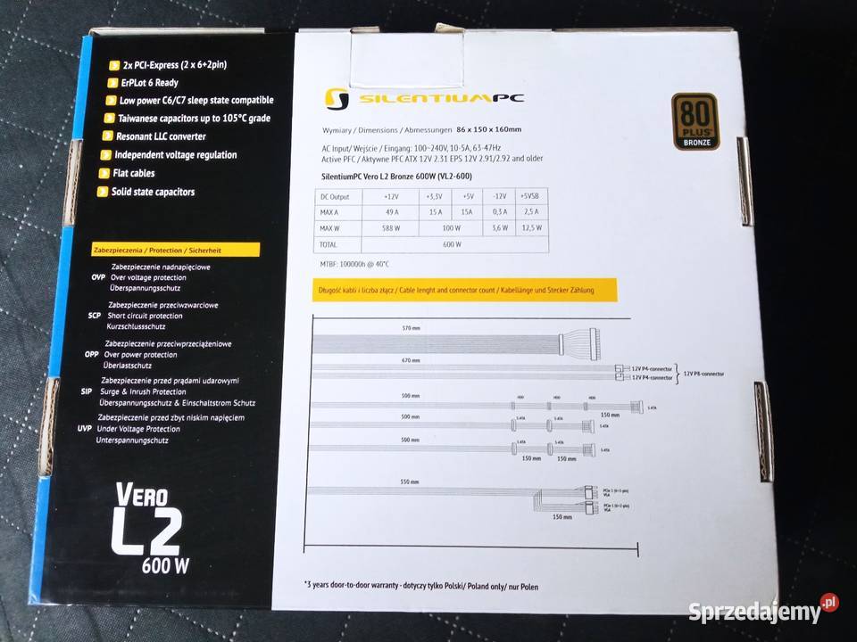 Zasilacz komputerowy SilentiumPC Vero L2 600W 80 sprzedam