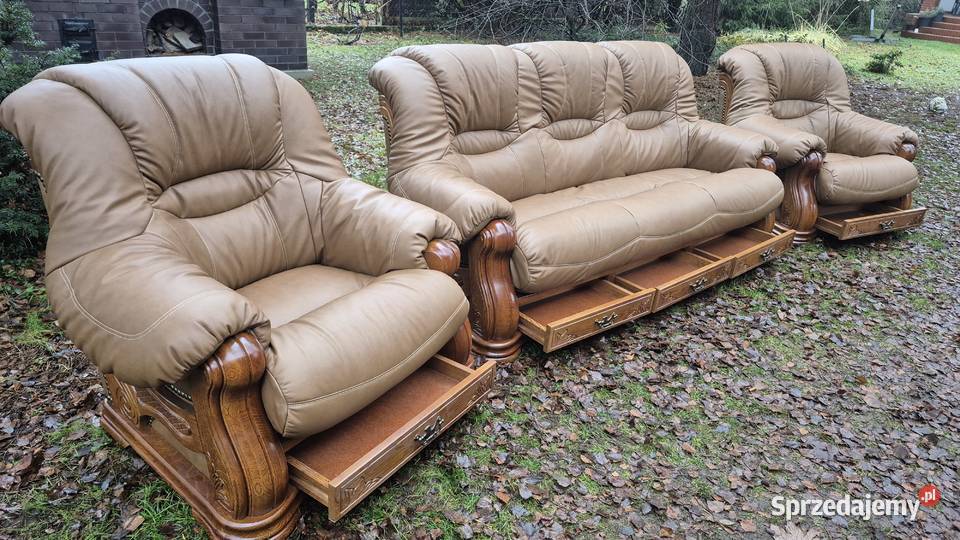 Komplet wypoczynkowy 3 1 1 Nowa skóra naturalna Śmigiel sprzedam