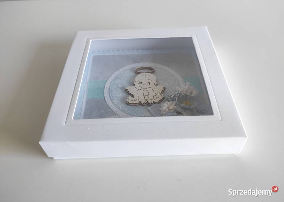 Kartka ręcznie robiona w pudełku na Chrzest Łódź